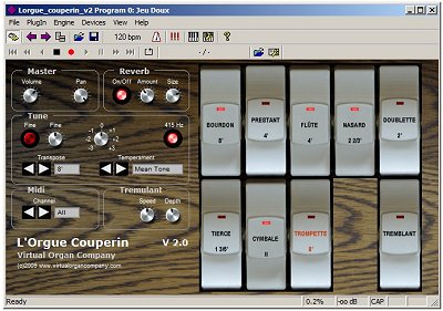 L'Orgue Couperin v2 VST virtual French Baroque Organ software module screenshot from Virtual Organ Company