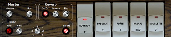 Closeup of L'orgue Couperin virtual VST pipe organ software module from the Virtual Organ Company